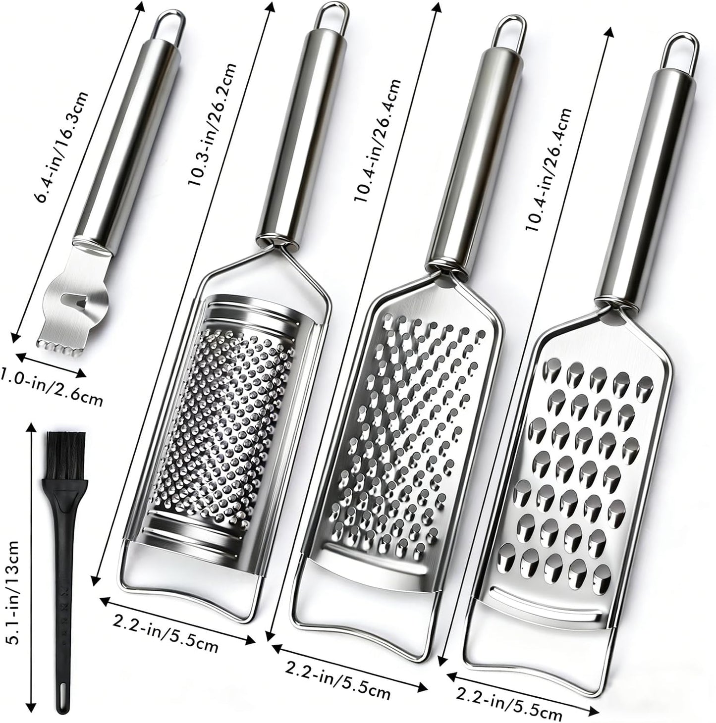 Cheese Grater Lemon Zester Grater with Handle Kitchen Grater Set of 5 Stainless Steel for Cheese Spices Ginger Garlic Chocolate Vegetable Fruit