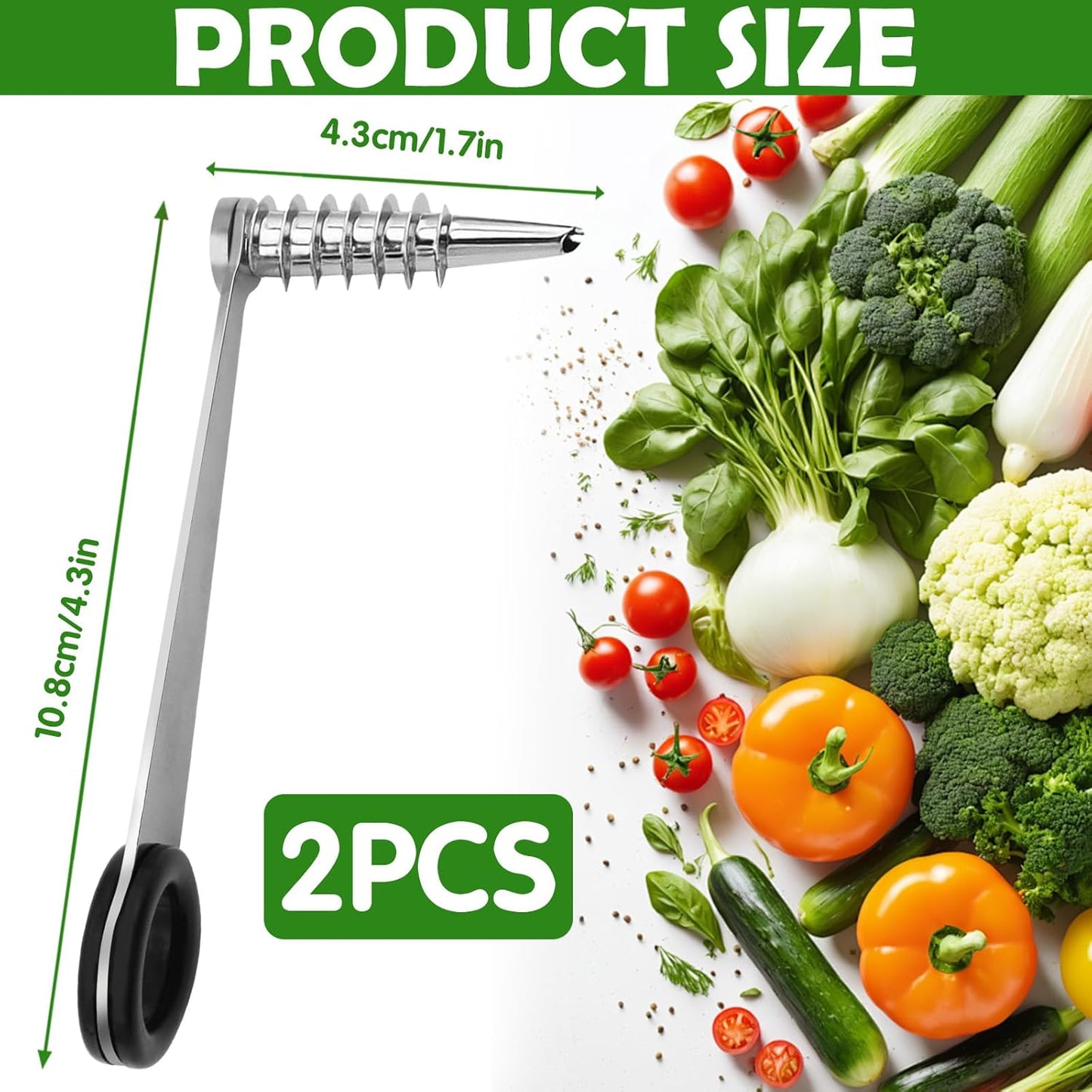 Stainless Steel Flower Curler, Piranha Spiral Cutter Tools, Stainless Steel Kitchen Tools, Easy to Clean Suitable for Cutting Zucchini Potatoes Cucumbers Carrots