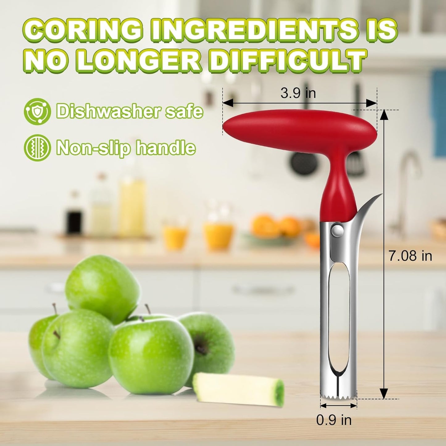 Apple Corer Tool with Sharp Serrated for Pears,Premium Apple Core Remover,Easily Core Fruits,Fruit Flesh Separator Apple Core Puller（Red）