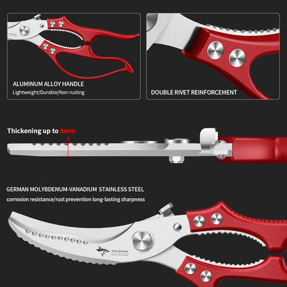 MAD SHARK Heavy Duty Poultry Shears, Kitchen Shears with Non-Slip Handle & Safety Lock, All Purpose Kitchen Scissors for Chicken, Meat Cutting, Turkey, Fish, Vegetables, Spring Loaded, Dishwasher Safe