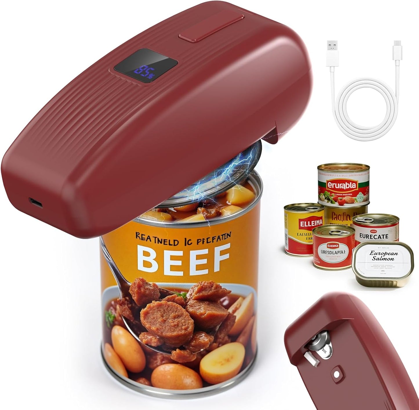 HuiJuKeJi LED Automatic Can Opener, Hands-Free One-Touch Operation Electric Can Opener, Auto-Stop Smooth Edge Safety & USB Rechargeable for Seniors Arthritis Effortless Opening Kitchen Gadget Gift