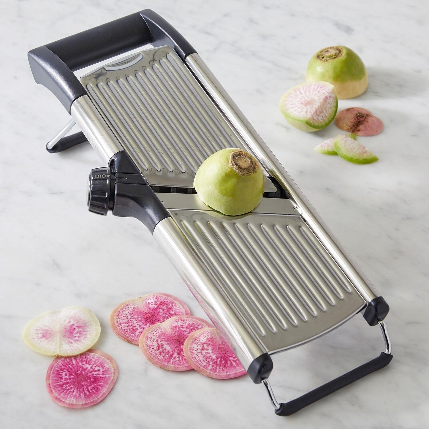 Sur La Table Mandoline Slicer – Adjustable Kitchen Slicing Tool with Built-In Slice & Julienne Settings, No Blade Changes Required, Multiple Thickness Options, Saves Prep Time
