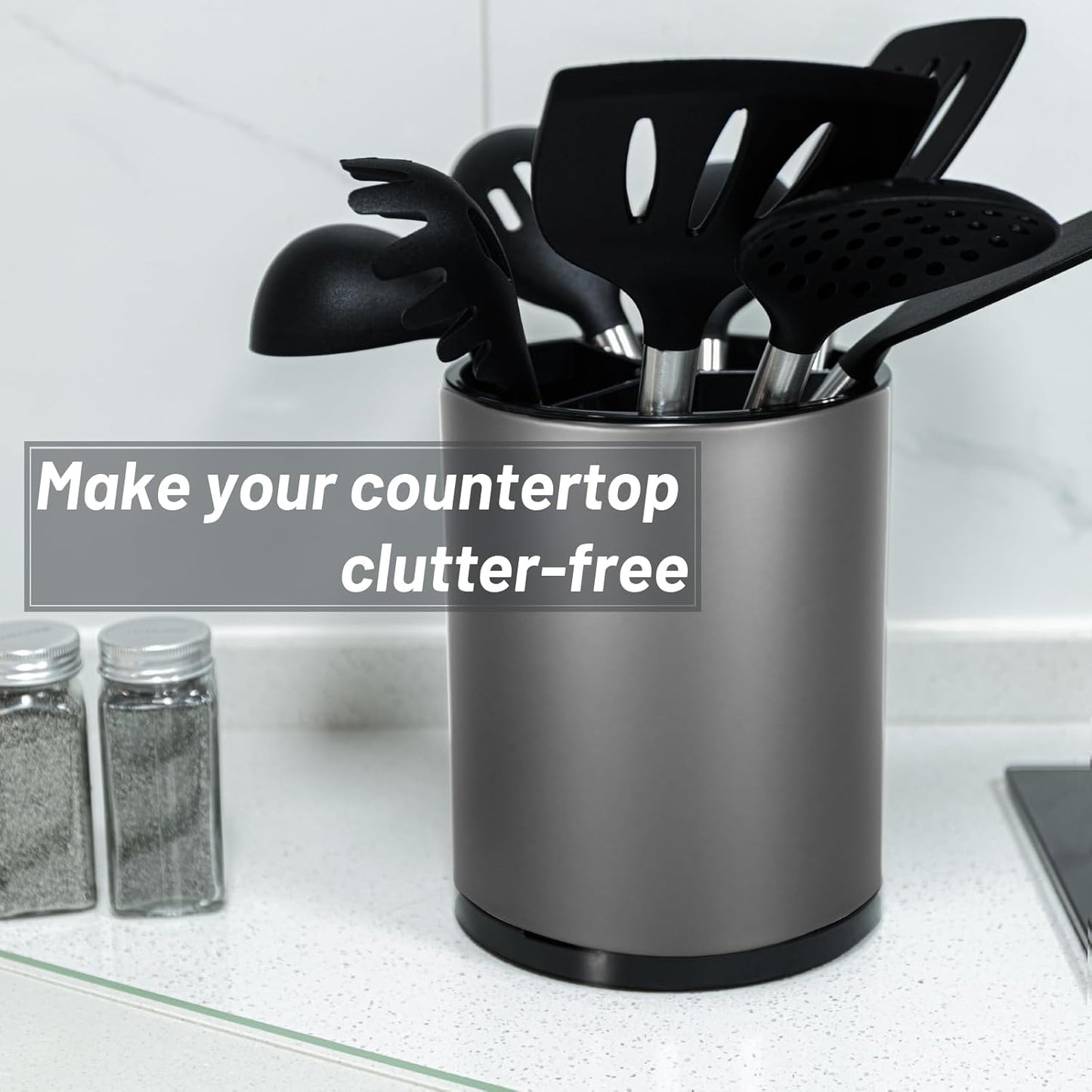 Kitchen Utensil Holder for Countertop 360° Rotating Utensil Caddy Extra Large Utensil Crock Cooking Utensil Holder for Kitchen Counter