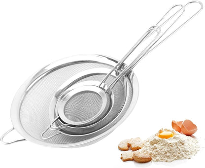 4PCS Stainless Steel Strainer Set – Fine Mesh Multi-Size w/Handles for Sifting&Rinsing | Ergonomic Design for Wet/Dry Ingredients – Ideal for Home Cooks,Baking&Veg Prep