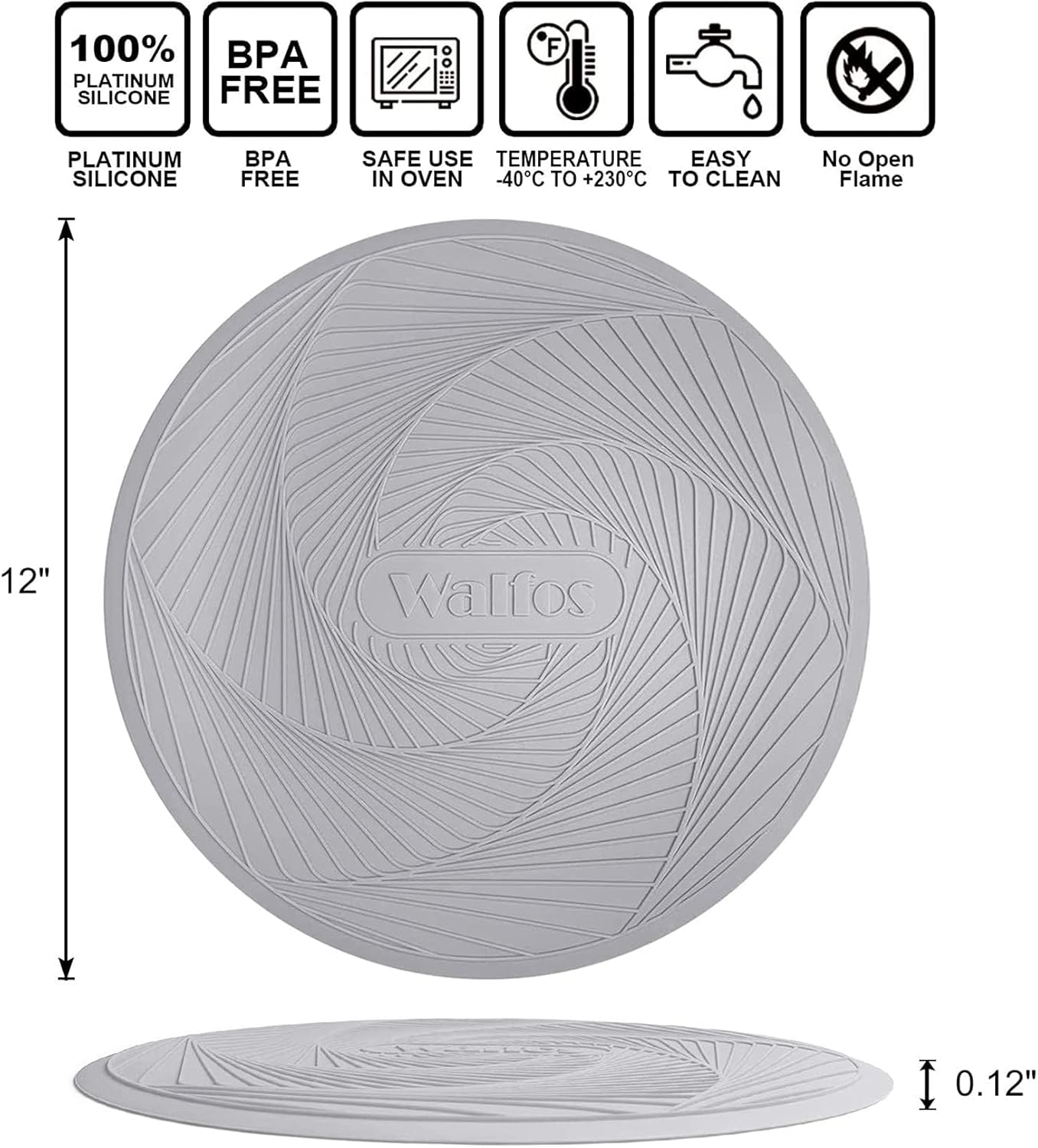 Walfos Silicone Trivet Mats - 4 Heat Resistant Pot Holders, Multipurpose Non-Slip Hot Pads for Kitchen Potholders, Hot Dishers, Jar Opener, Spoon Holder, Food Grade Silicone & BPA Free (Black)