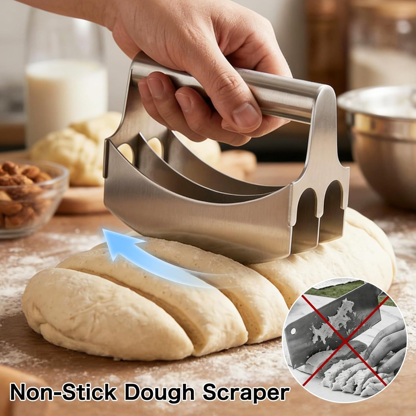 Professional 3-Blade Dough Cutter Bench Scraper | Non-Stick Baking Tools for Pasta Making Home Bakery| Stainless Steel Food Scraper Pastry Blender Kitchen Gadgets