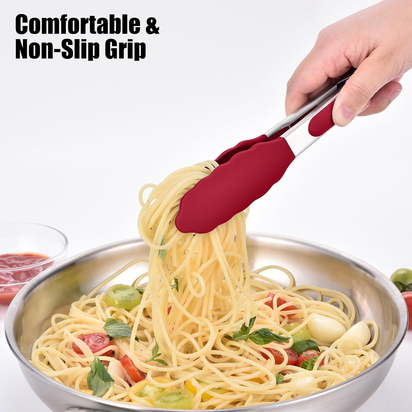Doosu Kitchen Tongs for Cooking - 600°F Heat Resistant Food Tong Set with Non-Scratch Silicone Tips, Heavy Duty Stainless Steel Locking Tong for BBQ, Grilling Steak, Serving (7+9+12in, Navy Blue)