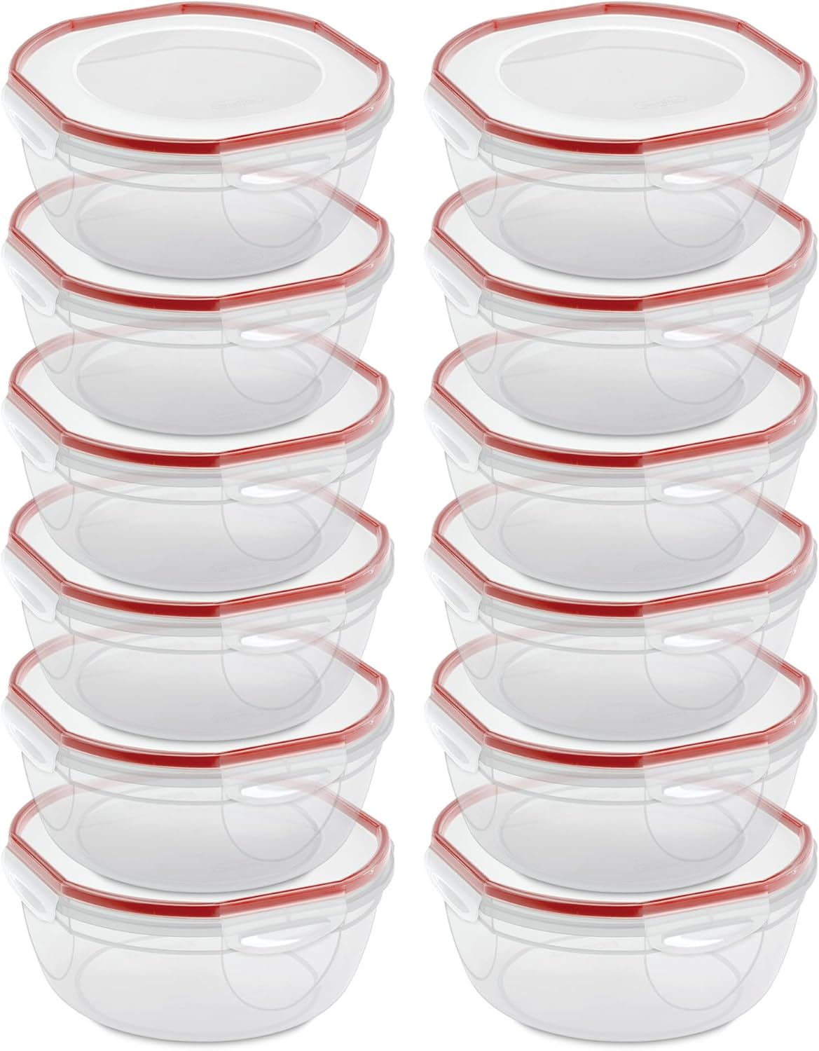 Sterilite Ultra-Seal 8.1 Qt Bowl, Large Airtight Food Storage Container, Latching Lid, Microwave and Dishwasher Safe, Clear With Red Gasket, 2-Pack