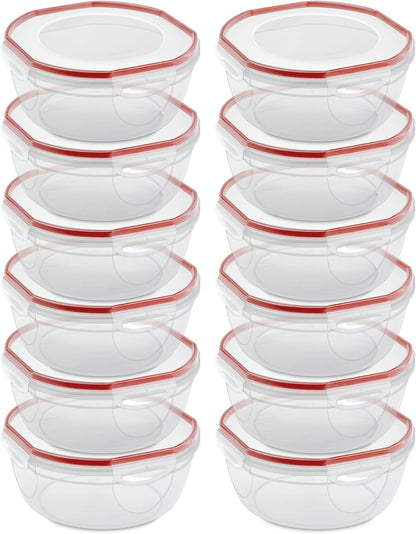 Sterilite Ultra-Seal 8.1 Qt Bowl, Large Airtight Food Storage Container, Latching Lid, Microwave and Dishwasher Safe, Clear With Red Gasket, 2-Pack