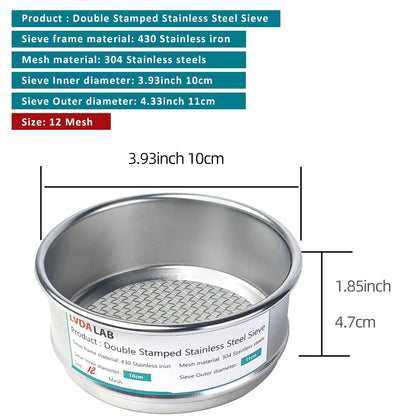 304 Stainless Steel Mesh Lab Sieve, 80 Mesh (0.2mm) Aperture Test Sieve, 4inch(10cm) Diameter Economy Standard Analysis Sample Test Sieves for Industrial Laboratory Homes - Colors B