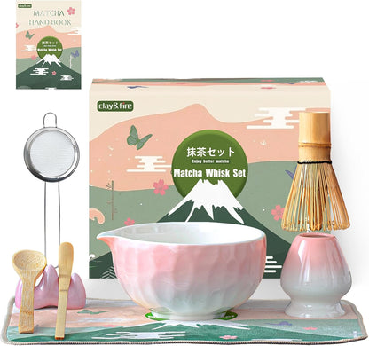 Clay&Fire Matcha Whisk Set, 9 pcs Ceramic Matcha Set, Gifts for Women,Matcha Bowl with Spout and Whisk, Matcha Kit for Matcha Lovers, Gift Mother's Day, Birthday, Anniversary