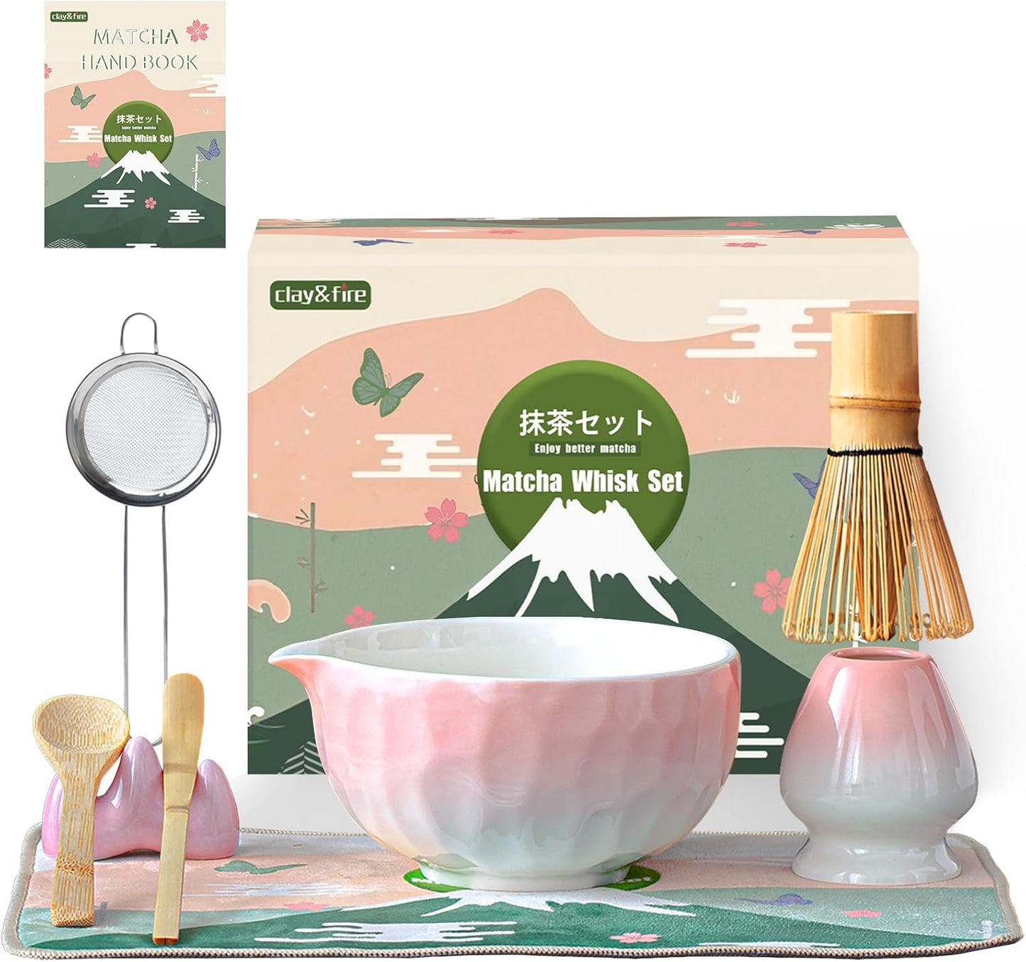 Clay&Fire Matcha Whisk Set, 9 pcs Ceramic Matcha Set, Gifts for Women,Matcha Bowl with Spout and Whisk, Matcha Kit for Matcha Lovers, Gift Mother's Day, Birthday, Anniversary