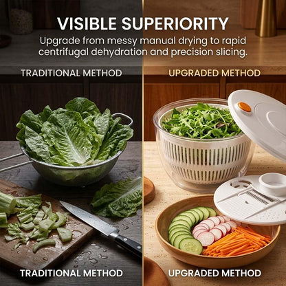 2026 Salad Spinner Vegetable Chopper, Multifunctional Vegetable Slicer & Food Shredder with 6 Blades, Manual Lettuce Dryer and Fruit Washer, Kitchen Prep Gadget for Salad, Fruits and Vegetables