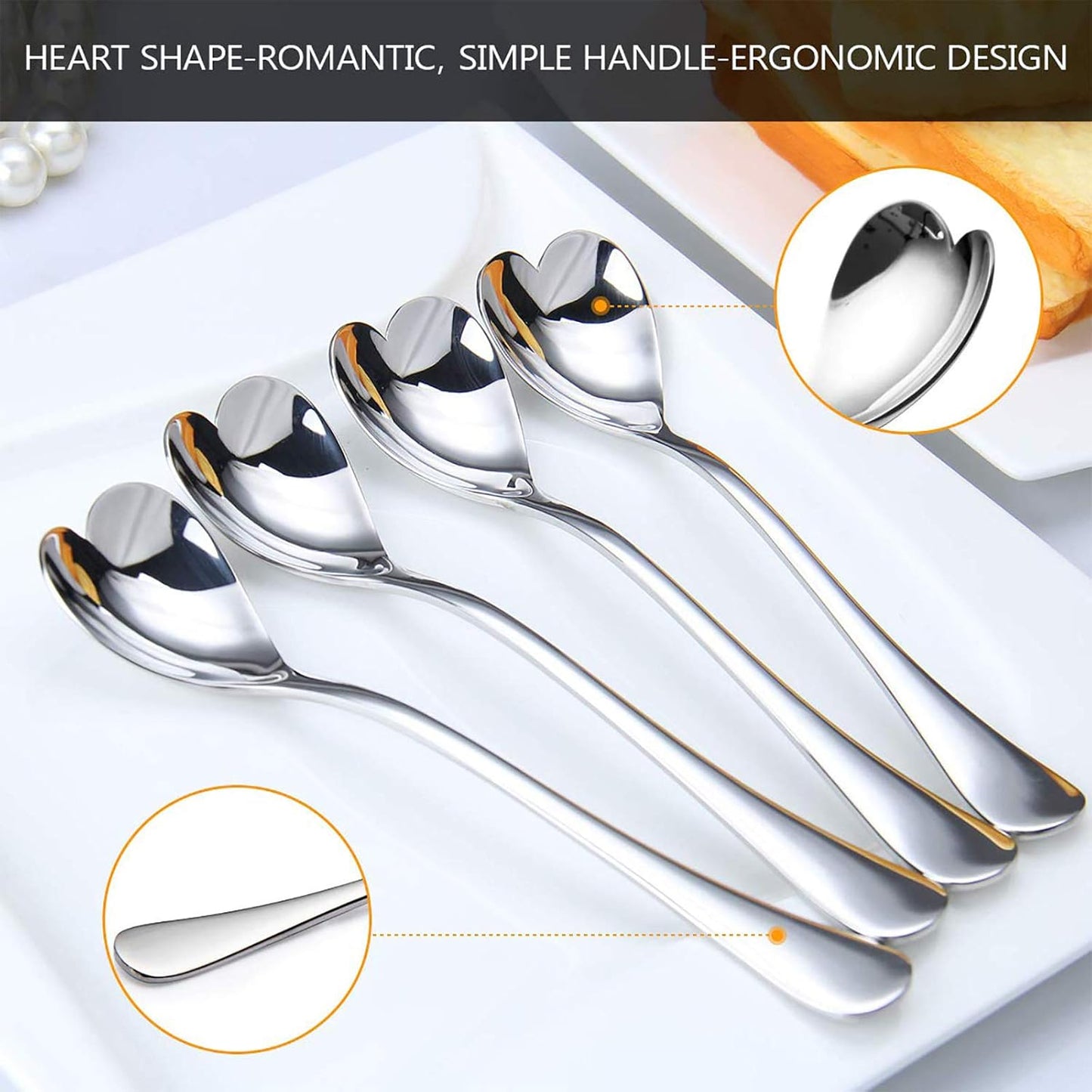 Mini Coffee Spoons, heart shaped, 4.9-inch18/10 Stainless Steel Spoon Set, set of 6