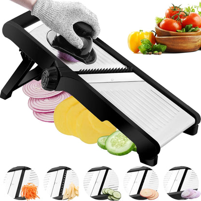 Mandoline Food Slicer, Adjustable Mandoline Slicer for Kitchen, Stainless Steel Mandolin Vegetable Chopper for Potato/Tomato/Onion, Vegetable Slicer Julienne Cutter with Cut-Resistant Gloves