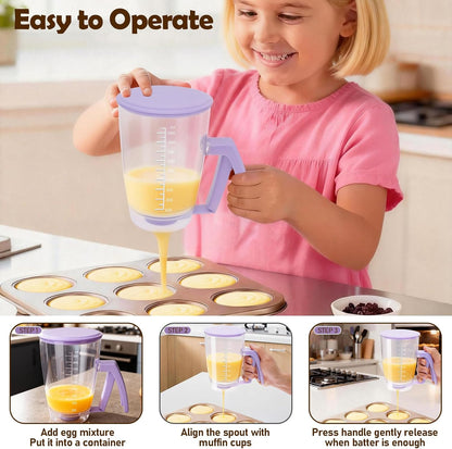 Pancake Batter Dispenser, Kitchen Must Have Tool for Pancakes, Cupcake, Waffle, Cupcake & Crepe, Batter Separator Maker with Measuring Label and Squeeze Handle, Baking Supplies for Griddle