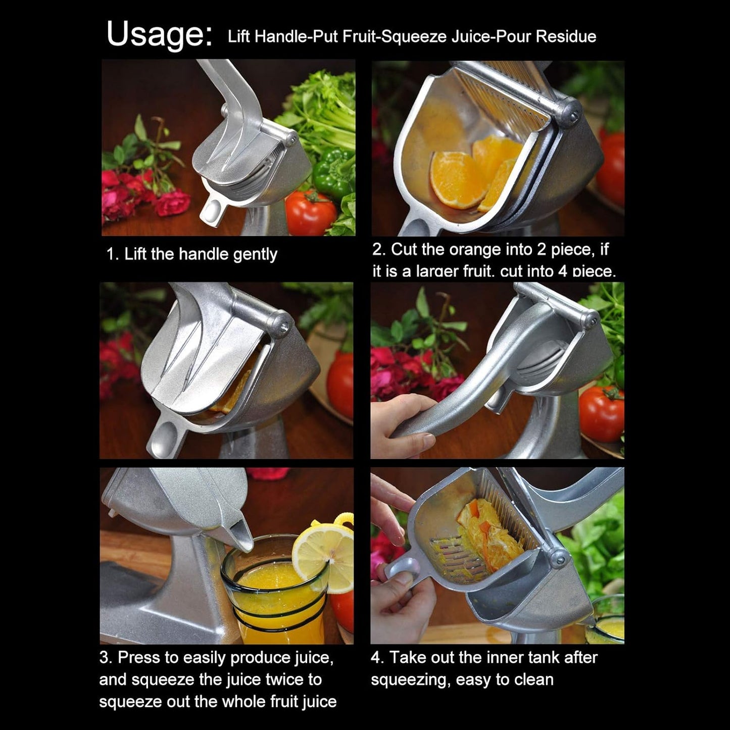 Stainless Steel Manual Fruit Juicer,Multifunction Mini Lemon Squeezer Juicer Citrus Manual Juicer Press,Easy, Juicer Extractor Tool for Lemon Orange Citrus Vegetable