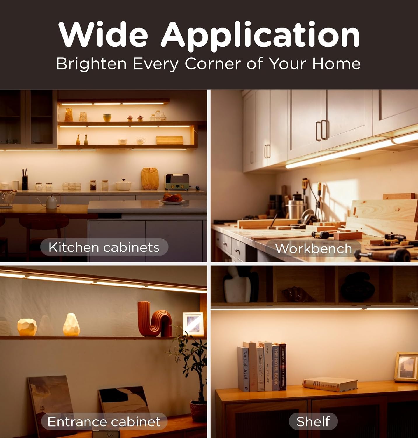 Under Cabinet Lighting Plug in, 10 Inch Motion Sensor LED Light, 3CCT 3000K/4000K/5000K, Dusk-to-Dawn & Timer, Linkable Ultra Bright Under Counter Lights for Kitchen,Hallways, White, 1 Pack