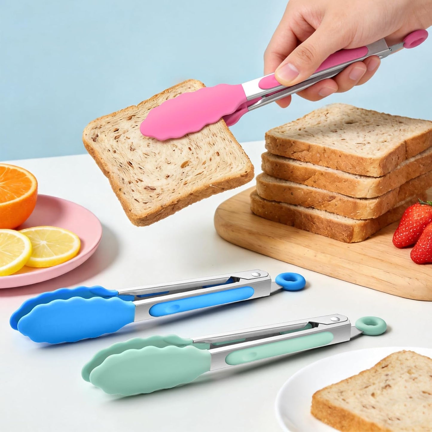 Kitchen Tongs Set of 3, Cooking Tongs with Silicone Tips, Non-Stick Non-Scratch Heat Resistant Tongs for Grilling Cooking BBQ Salad Serving (Multicolor, 7/9/12 Inch)