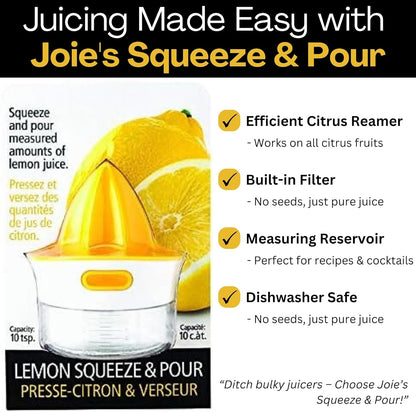 Joie Lemon and Lime Small Hand Juicer and Reamer, Built-In Measuring Cup, 1oz/30ml, Easy to Strain, Stores Leftover Juice, BPA-Free, Dishwasher Safe