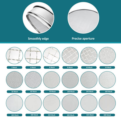 304 Stainless Steel Mesh Lab Sieve, 10 Mesh (2mm) Aperture Test Sieve, 7.9Inch(20cm) Diameter Economy Standard Analysis Sample Test Sieves for Industrial Laboratory Homes - Colors B