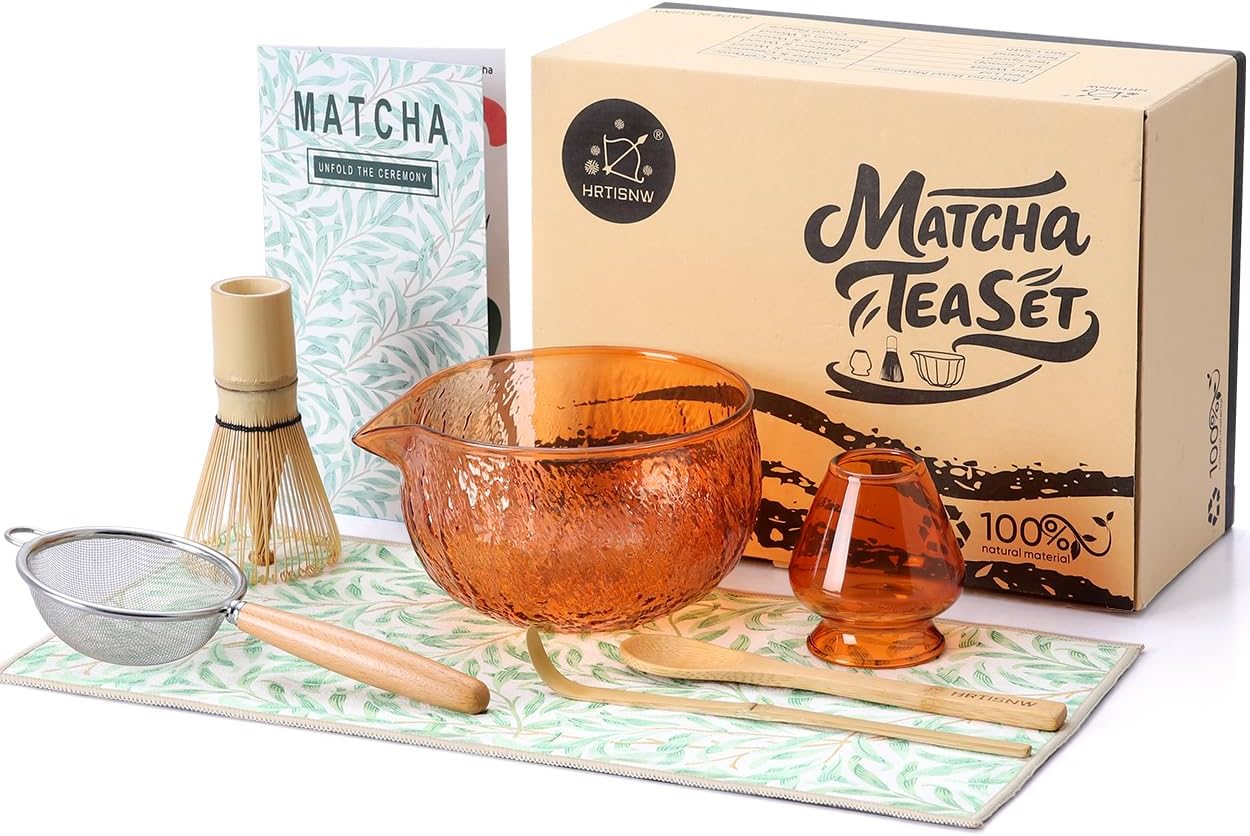 Matcha Whisk Set, 7 Pcs, Matcha Kit Includes Matcha Bowl, Matcha Whisk and Holder, Bamboo Scoop, Spoon, Sifter and Tea Towel, Matcha Set, Gift for Matcha Lovers & Beginners (Pink)