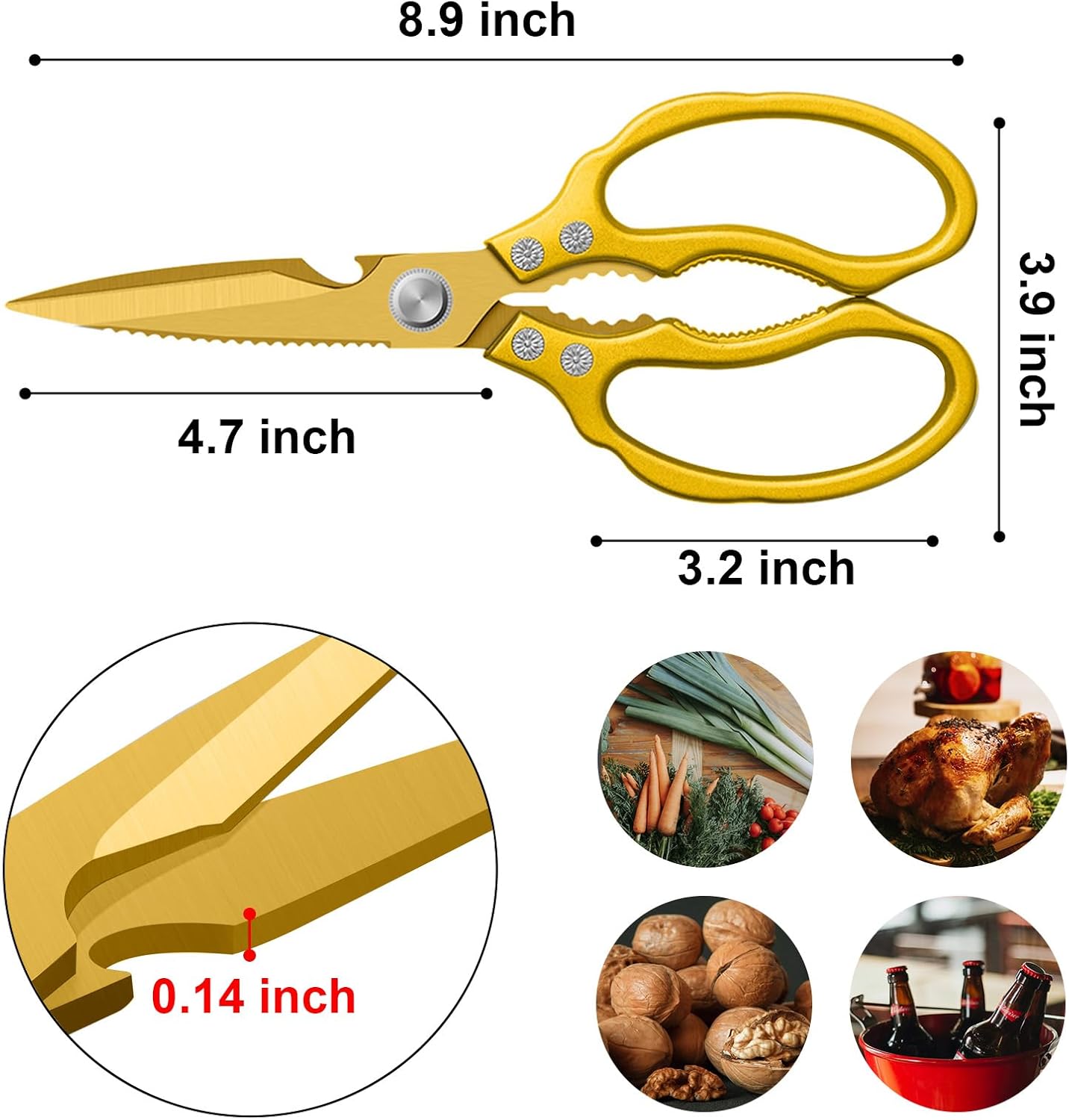 CGBE Kitchen Scissors, Multi-Purpose Kitchen Shears, Heavy Duty Dishwasher Safe Food Scissors for Chicken, Poultry, Fish, Meat & Herbs with Non-Slip Grips - Sliver