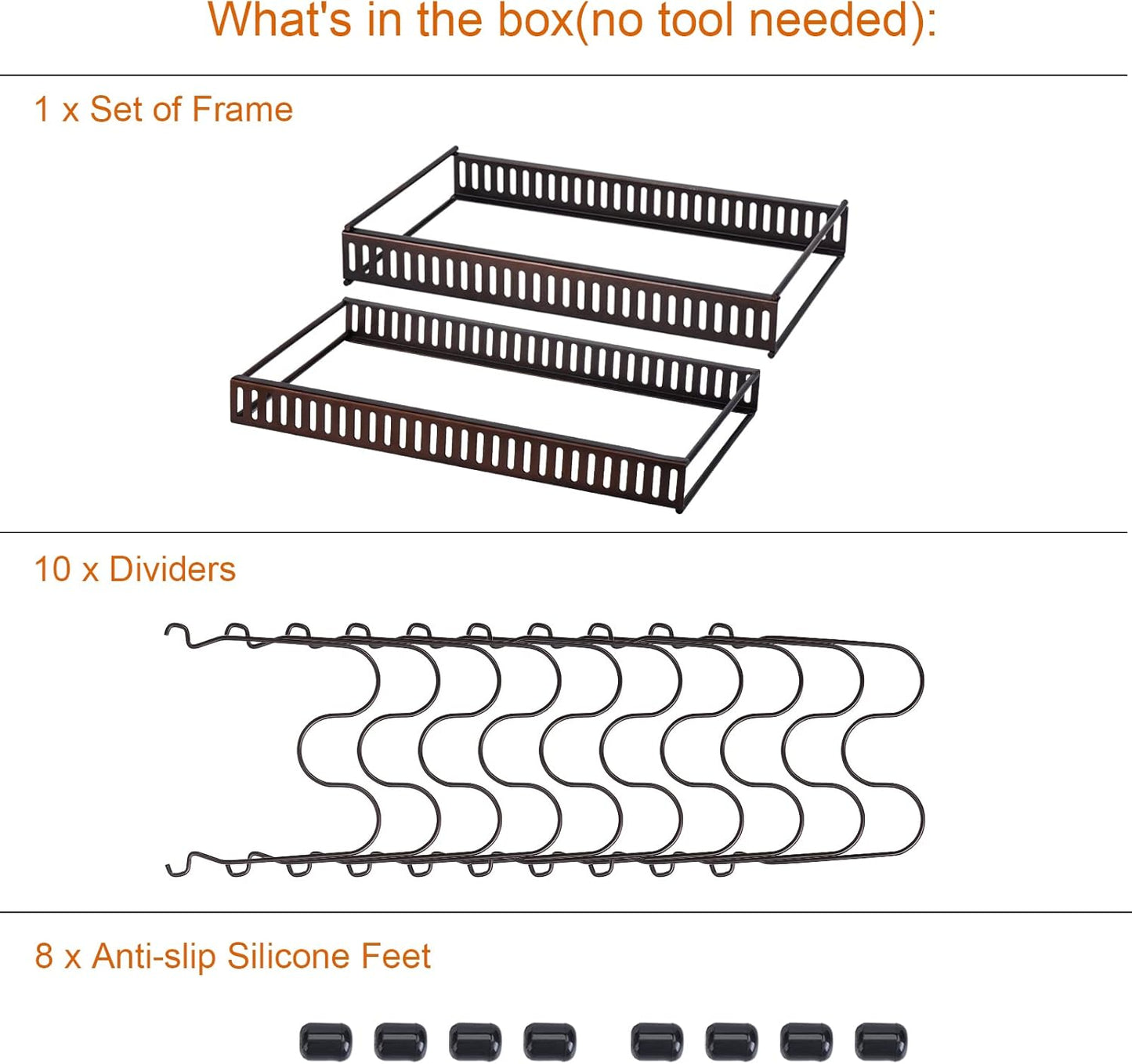 Toplife Pot Lids Organizer Rack for Cabinet and Countertop, 7+ Pan Lids and Bakeware Organizer Rack Holder with 7 Adjustable Compartments - Brown