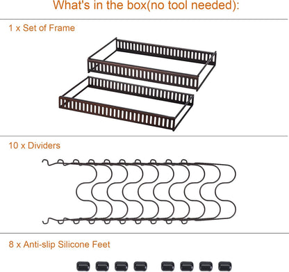 Toplife Pot Lids Organizer Rack for Cabinet and Countertop, 7+ Pan Lids and Bakeware Organizer Rack Holder with 7 Adjustable Compartments - Brown