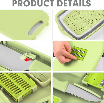 HI NINGER Collapsible Cutting Board with Colander, 9-In-1 Multi Chopping Board Kitchen Vegetable Washing Basket for Camping Gifts Camping Accessories for RV Campers