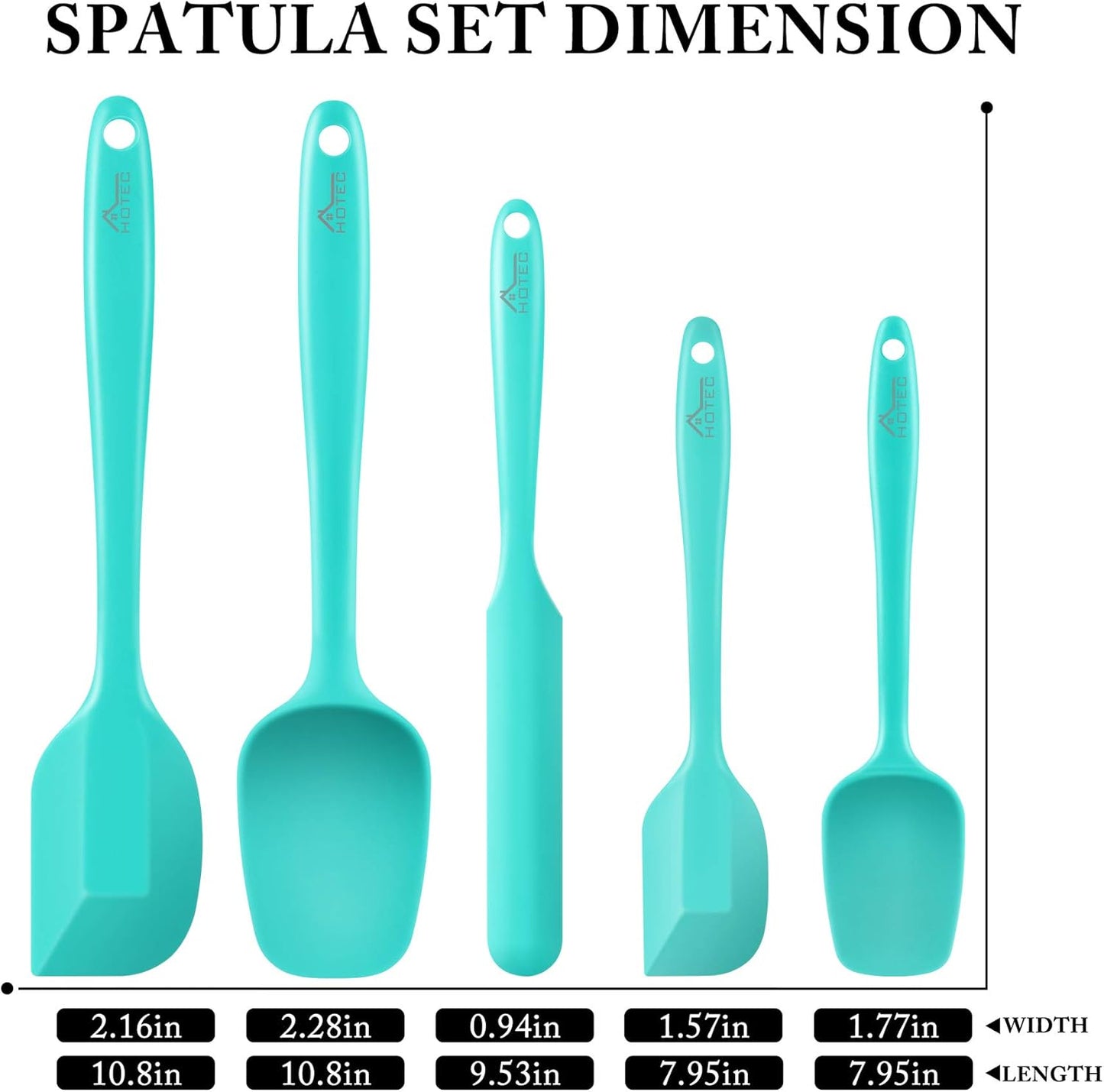 HOTEC 600℉ Heat Resistant BPA-Free Silicone Rubber Spatula Set,Kitchen Cooking Spatulas, Baking, Mixing for Non Stick Cookware, Dishwasher Safe, Set of 5, Khaki