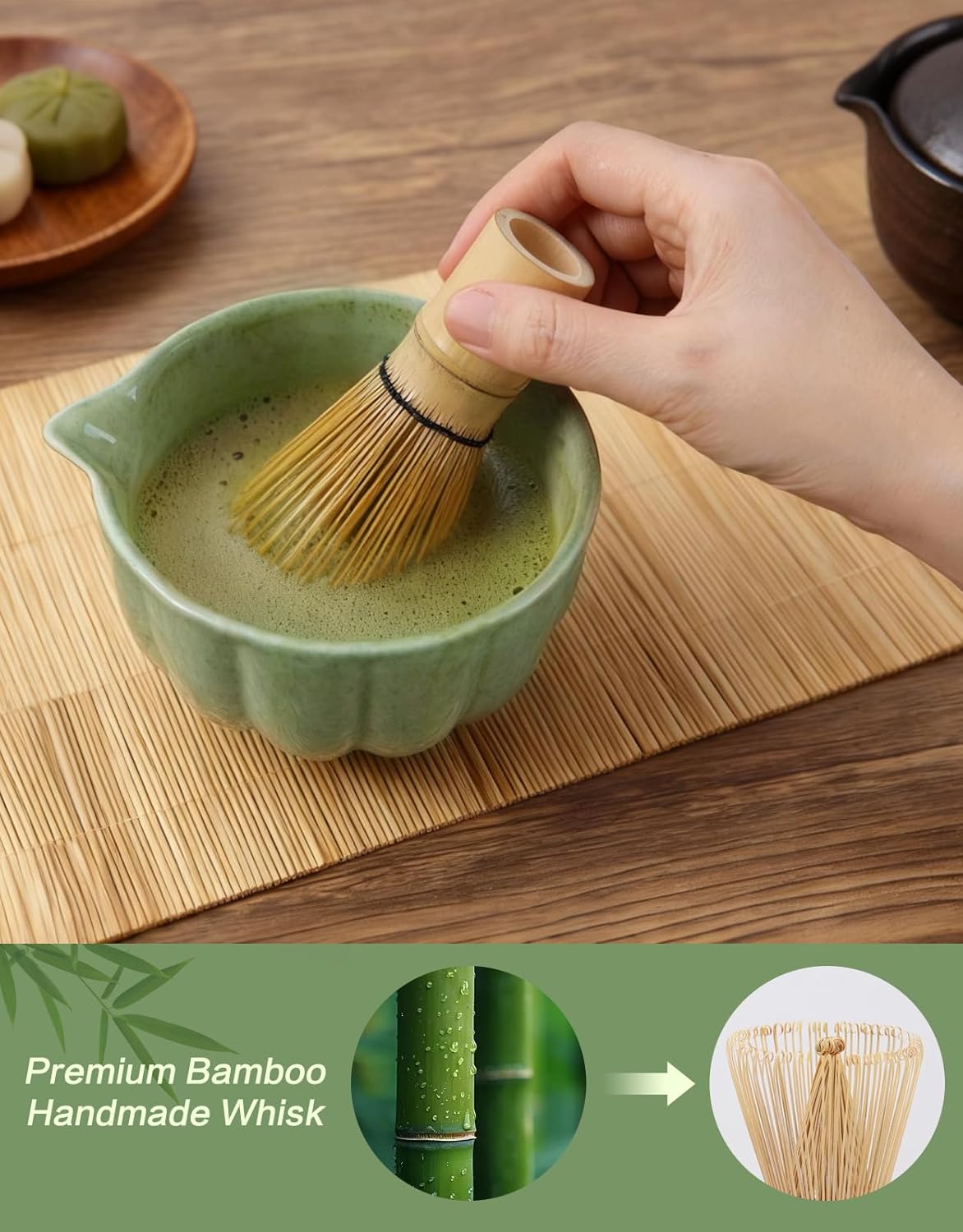 Matcha Whisk Set, 7 Pcs, Matcha Kit Includes Matcha Bowl, Matcha Whisk and Holder, Bamboo Scoop, Spoon, Sifter and Tea Towel, Matcha Set, Gift for Matcha Lovers & Beginners (Pink)