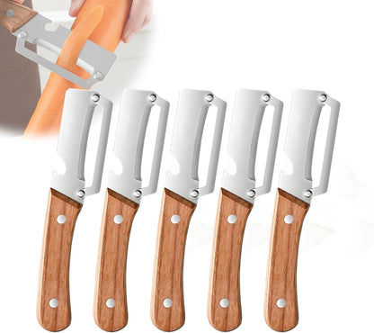 Sakerplus Multifunctional Vegetable Peeler, 2-in-1 Potato Peeler with Wooden Handle, 420 Stainless Steel Swivel Blade and Built-In Bottle Opener for Apples, Carrots and More (2)