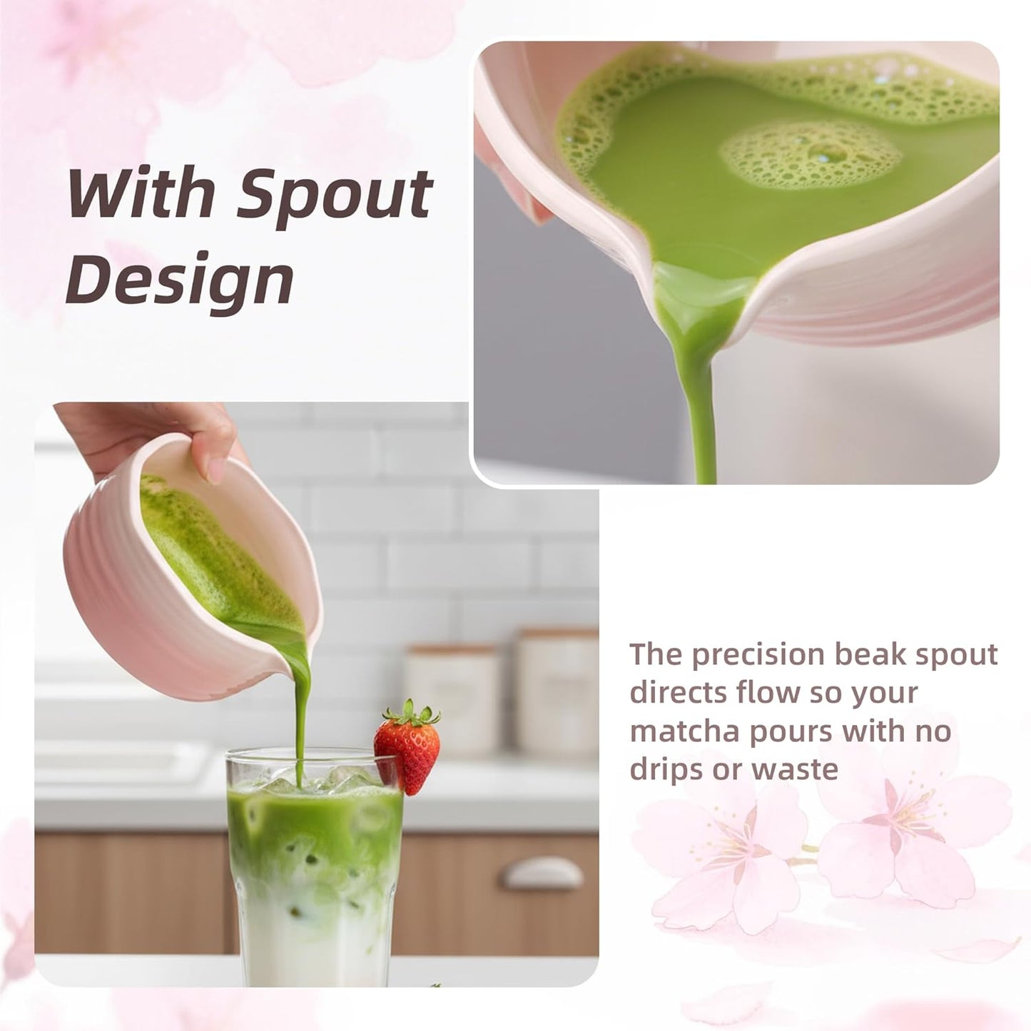 6-Piece Matcha Whisk Set Pink, 18oz Matcha Bowl with Spout, Bamboo Whisk and Chasen Holder, Pink Matcha Kit, Cute Macha Gift Set for Women & Matcha Lovers Starters, Mother's Day Gift