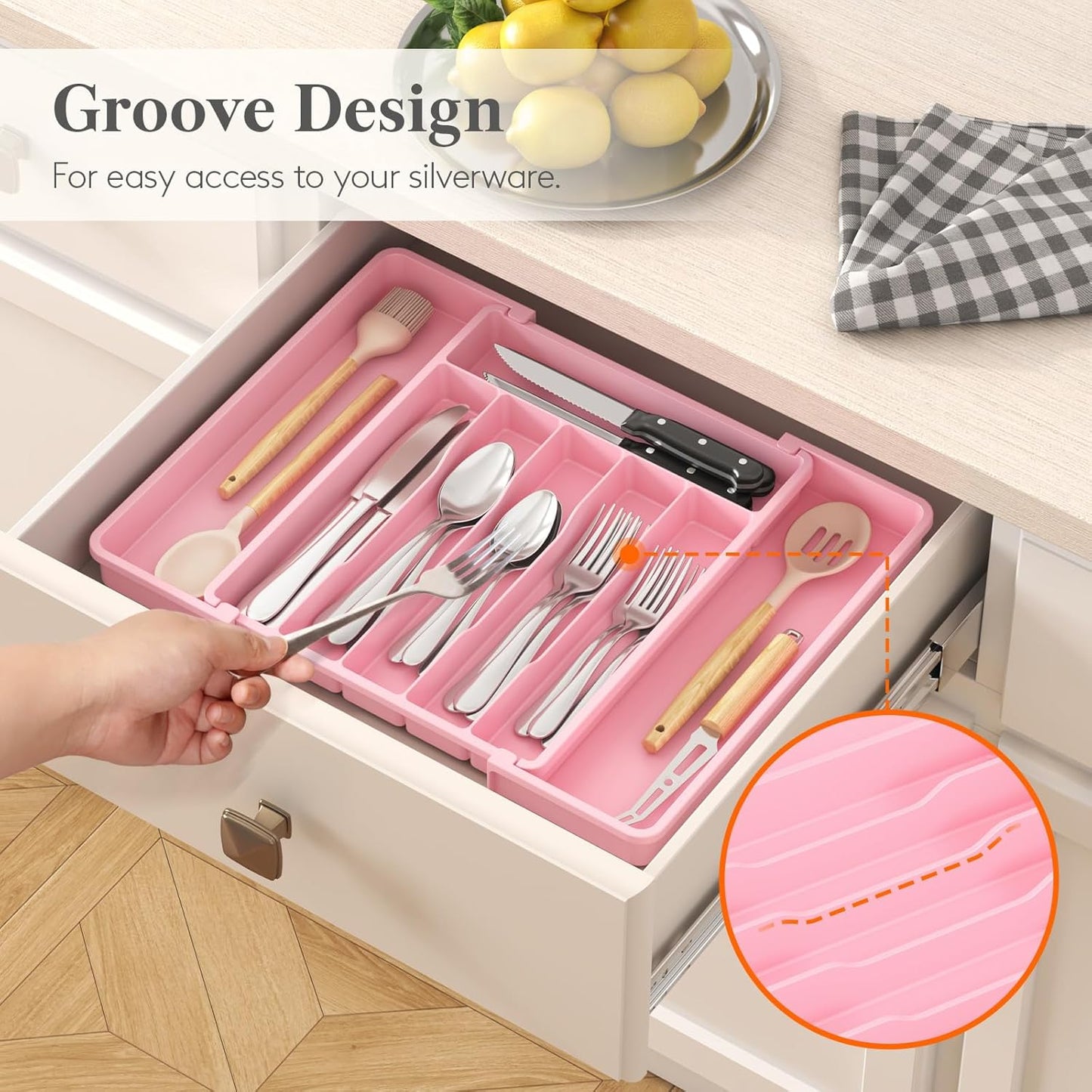 Lifewit Silverware Drawer Organizer, Expandable Utensil Tray for Kitchen, BPA Free Flatware and Cutlery Holder, Adjustable Plastic Storage for Spoons Forks Knives, 11-18 x 14", Black
