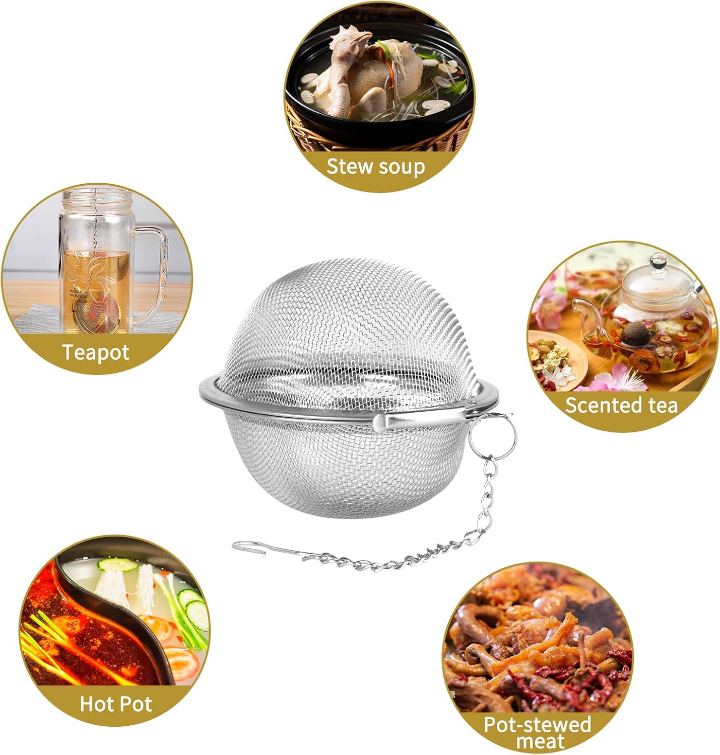 Fu Store 2pcs Stainless Steel Mesh Tea Ball 2.1 Inch Tea Strainers Teas Infuser Strainer Filters for Teas