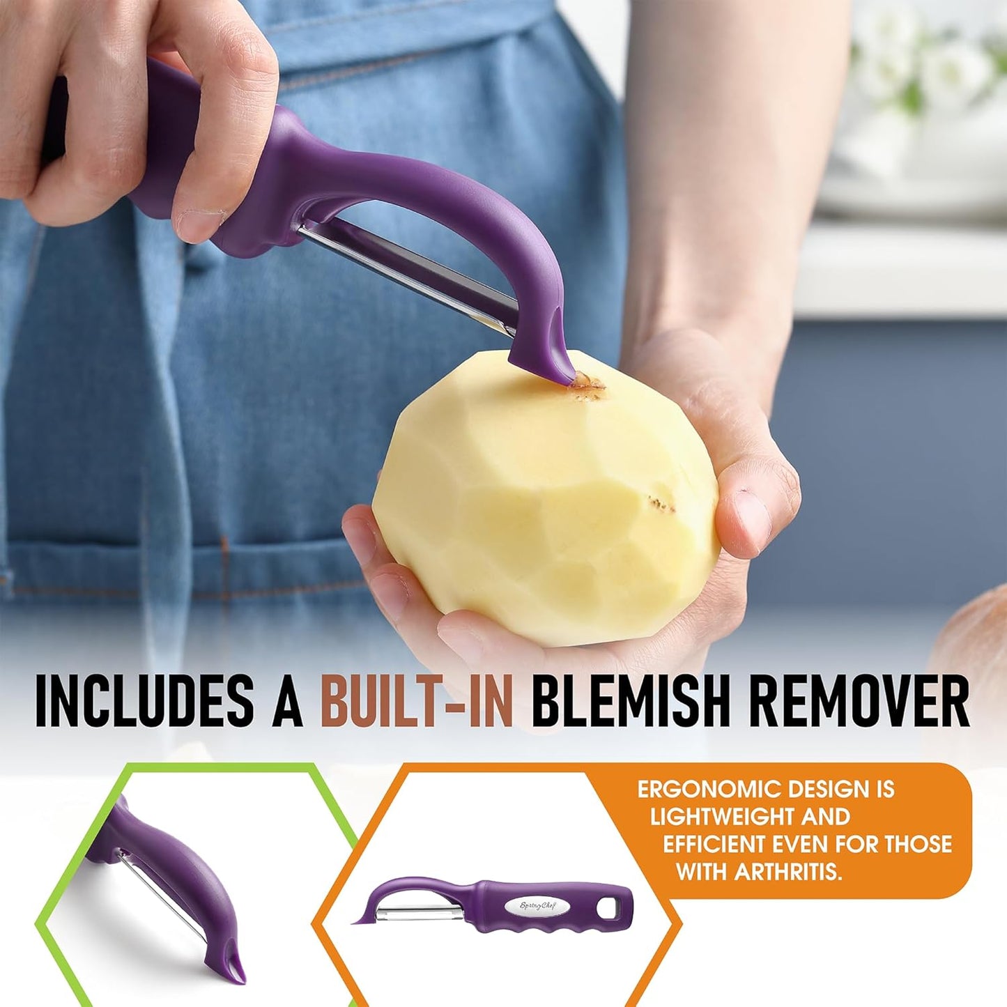 Spring Chef Premium Swivel Vegetable Peeler, Soft Grip Handle and Ultra Sharp Stainless Steel Blades - Perfect Kitchen Peeler For Veggie, Fruit, Potato, Carrot, Apple - Pink Lemonade