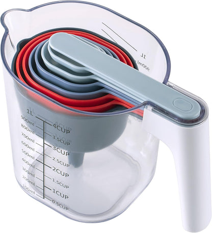 COOK WITH COLOR Measuring Cup Set - 9 PC. Nesting Stackable Liquid Measure Cup, Dry Measuring Cups and Spoons with Funnel and Scraper (Pastel)