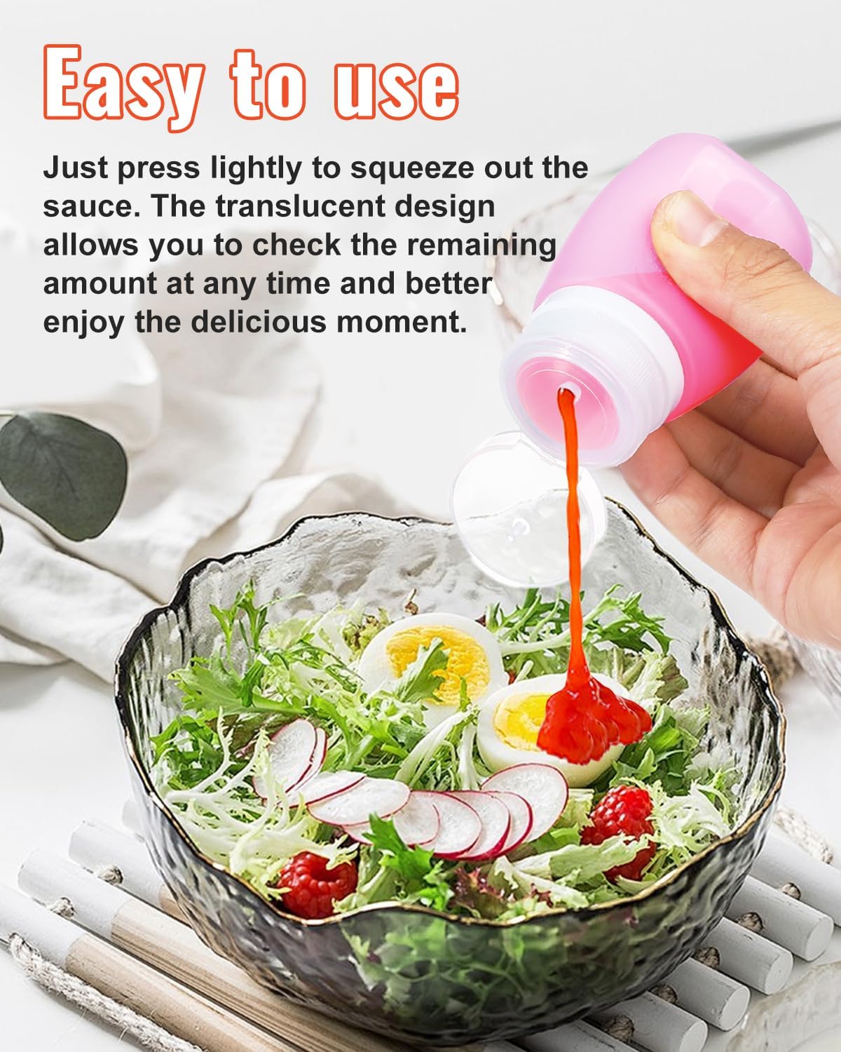 4 Pieces Condiment Squeeze Bottles for Sauces, 60ml/2Oz Silicone Condiment Containers with Lids Leakproof Salad Dressing Container with Reusable Sandwich Bag, Brush (purple pink blue yellow)