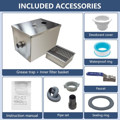 Commercial Grease Trap Stainless Steel Interceptor Oil-water Separator for Restaurant, Kitchen, Cafe, Canteen, Factory