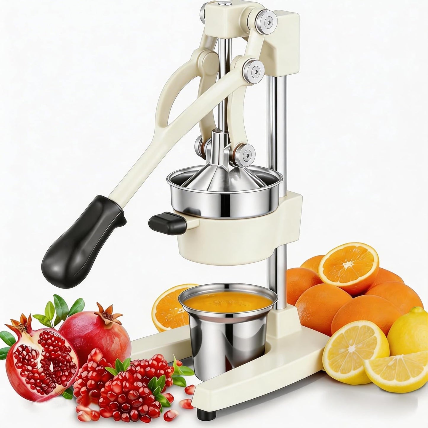 Commercial Heavy Duty Cast Iron Hand Press Manual Orange Citrus Lemon Lime Grapefruit Pomegranate Fruit Juice Squeezer Machine with Stainless Steel Cup