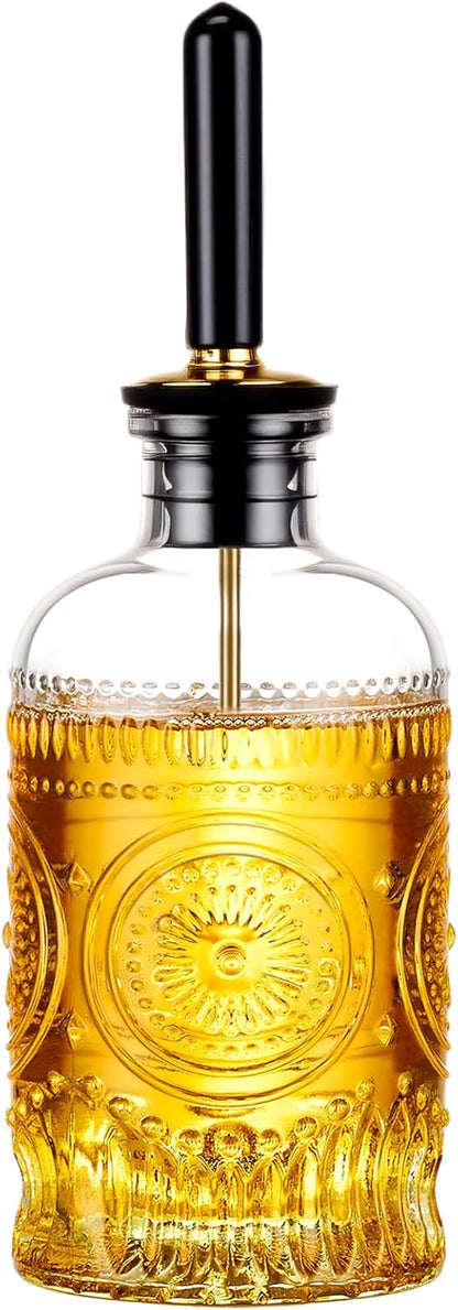 Baalaka Glass Oil Bottles 7OZ, Olive Oil Dispenser Bottle for Kitchen with Metal Spout, Elegant Glass Cooking Dispenser for Kitchen