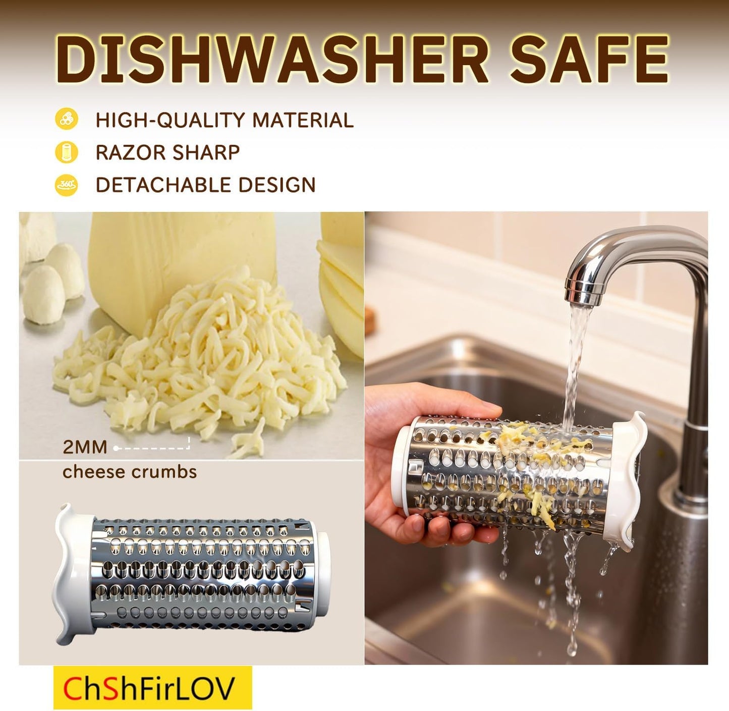 Classic Rotary Cheese Grater,Hand Crank Cheese Shredder- Vegetable, Chocolate, Hard Cheese & Nut Grater – White
