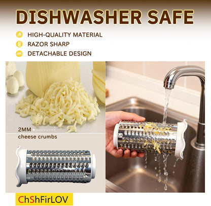 Classic Rotary Cheese Grater,Hand Crank Cheese Shredder- Vegetable, Chocolate, Hard Cheese & Nut Grater – White