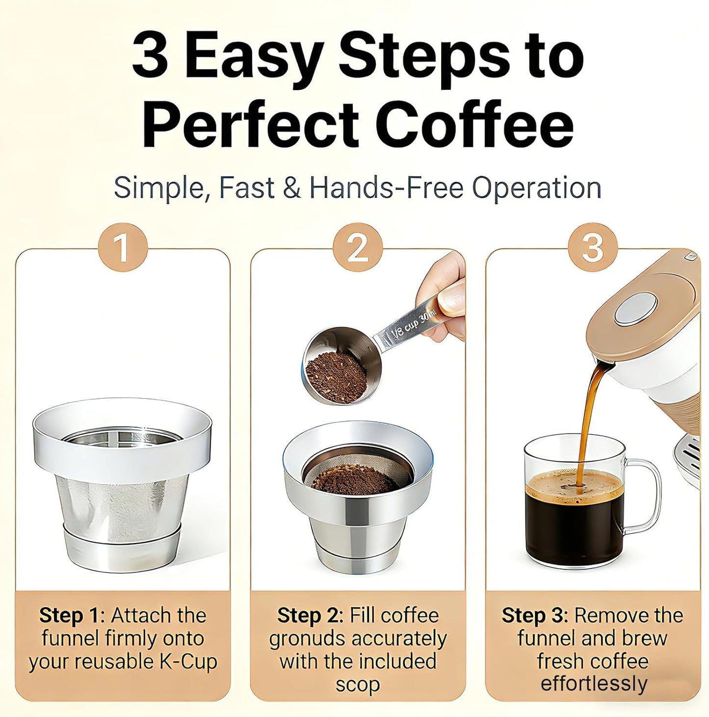Reusable K Cup Refill Kit, 304 Stainless Steel 30ML Coffee Scoop & Aluminum Dosing Funnel, Fits Keurig 1.0 & 2.0 Reusable Metal/Plastic K-Cups Silver