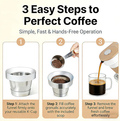 Reusable K Cup Refill Kit, 304 Stainless Steel 30ML Coffee Scoop & Aluminum Dosing Funnel, Fits Keurig 1.0 & 2.0 Reusable Metal/Plastic K-Cups Silver