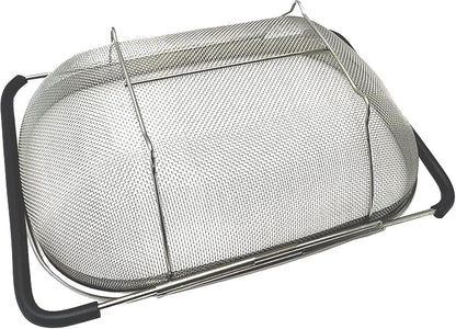 Over The Sink Stainless Steel Oval Colander with Expandable Rubber Grip Handles Strainers, Fine Mesh Strainer Basket Kitchen 6 Quarts Colander for Strain, Drain, Rinse Fruits, Vegetables