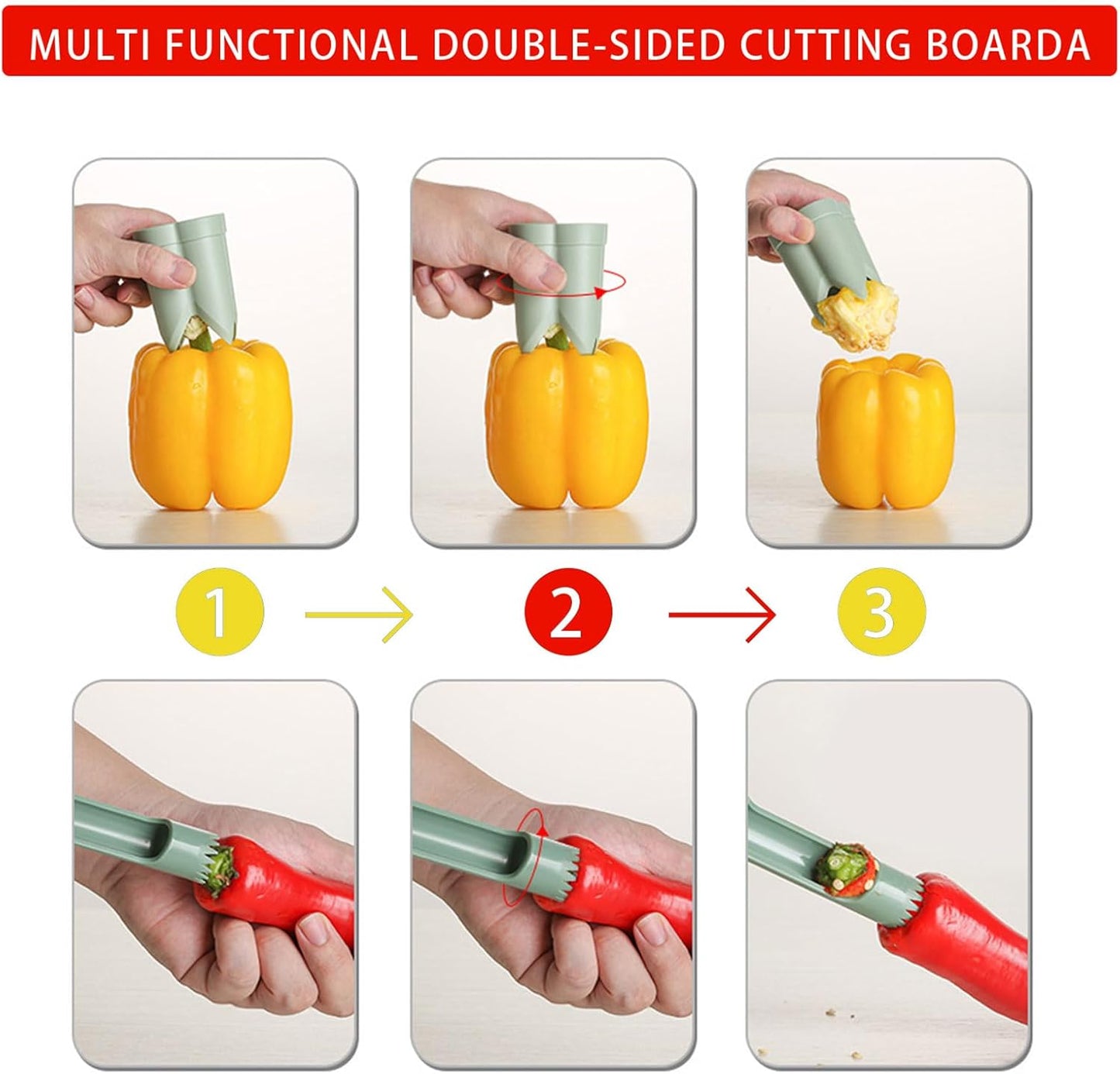 Pepper Corer, 2 in 1 Red Bell Pepper Seed Corer Remover Tool, Fruit & Vegetable Corers Quick Cave Tools for Jalapeno Cutter Deseeder, Green