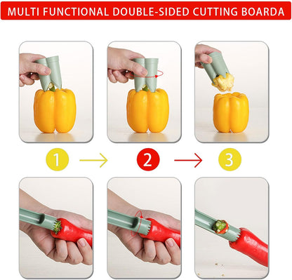 Pepper Corer, 2 in 1 Red Bell Pepper Seed Corer Remover Tool, Fruit & Vegetable Corers Quick Cave Tools for Jalapeno Cutter Deseeder, Green