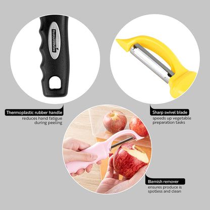 Restaurantware Comfy Grip 7.5 Inch Vegetable Peeler 1 Durable Potato Peeler - Sharp Swivel Blade Ambidextrous Handle Teal Stainless Steel Veggie Peeler Built-In Blemish Remover